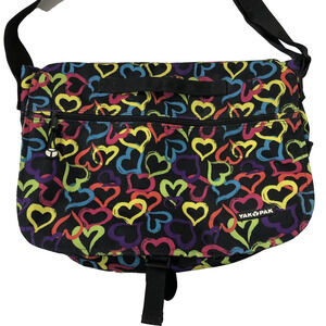 Yak Pak Black Brights Hearts Messenger Bag Bookbag Travel Shoulder Strap Bag